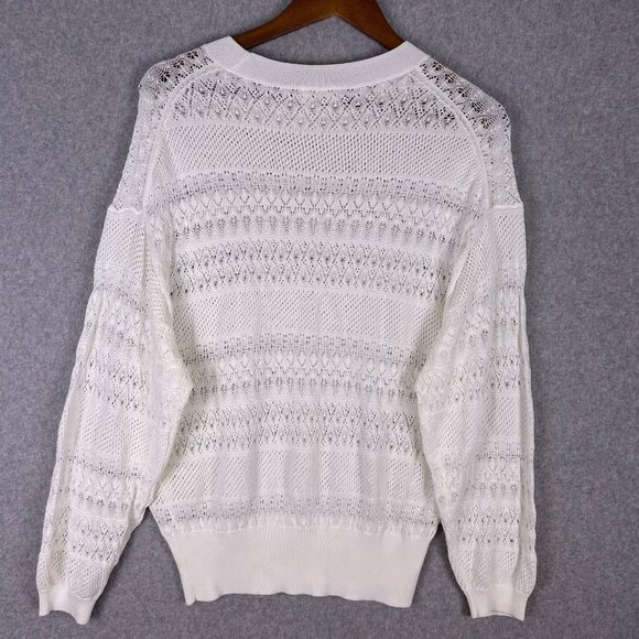 Aritzia Wilfred Sweater Women Medium White Open Knit Crewneck Stretch Minimalist - Picture 11 of 11